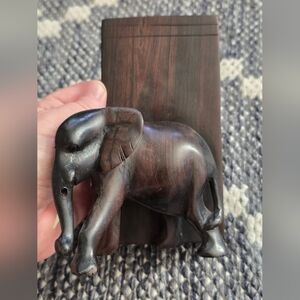 Beautiful Vintage Dark Brown Carved Wood Elephant Wall Accent